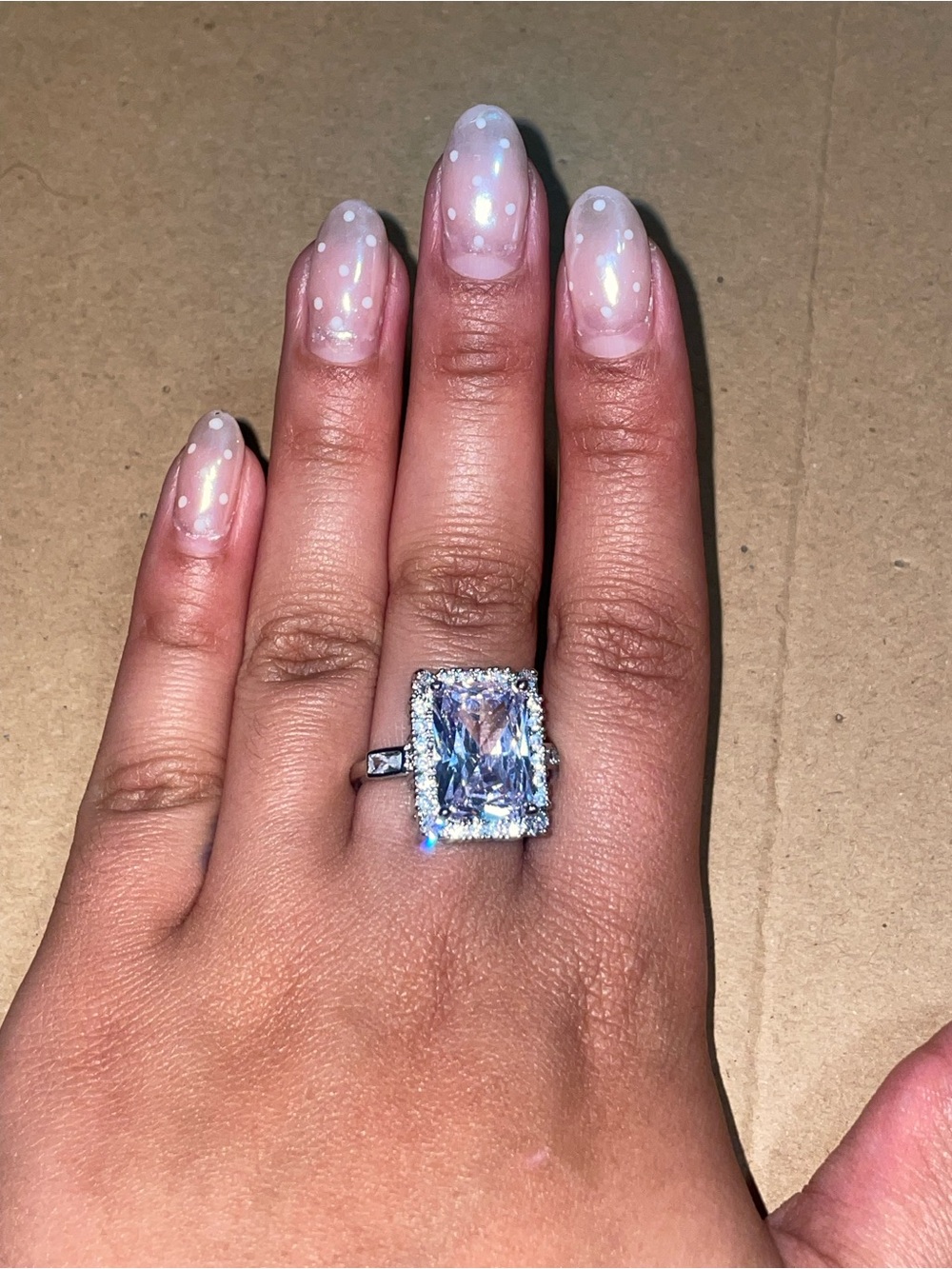 Free People Silver-Tone Radiant Cut Halo Statement Ring